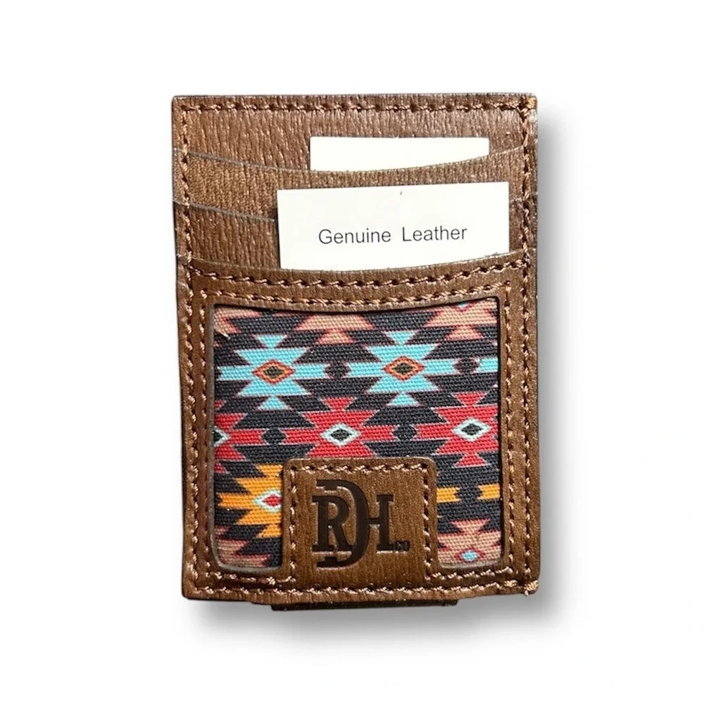 NIB Red Dirt Hat‎ Co Brown Magnetic Money Clip Card Holder Genuine Leather Aztec